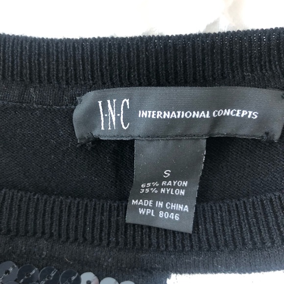 INC Macy’s holiday Sweater Top sequined Black and white color block size S - Picture 5 of 8